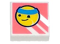 LEGO onderdeel Tile 1 x 1 with Yellow Tennis Ball with Face and Dark Azure Headband on Coral Background with Diagonal Stripes Pattern 3070pb246