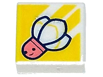 LEGO part Tile 1 x 1 with Coral Badminton Shuttlecock with Face on Yellow Background with Diagonal Stripes Pattern (3070pb247)