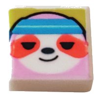 LEGO part Tuile 1 x 1 avec Motif Tête Paresseux Rose Brillant avec Taches Corail et Bandeau Bleu Azure Foncé sur Fond Jaune 3070pb251