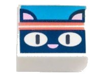LEGO part Tile 1 x 1 with Dark Blue Cat Head with Bright Pink Ears and Nose and Coral Headband on Dark Azure Background Pattern 3070pb253