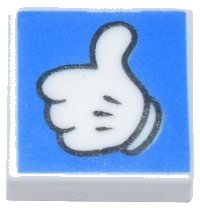 LEGO onderdeel Tile 1 x 1 with White Thumbs Up Glove with Black Outline on Blue Background Pattern 3070pb259