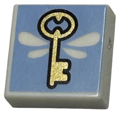 LEGO onderdeel Tile 1 x 1 with Gold Key with Wings on Bright Light Blue Background Pattern (HP Winged / Flying Key) (3070pb295)