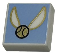 LEGO part Tile 1 x 1 with Gold Ball with Wings on Bright Light Blue Background Pattern (HP Golden Snitch) 3070pb298