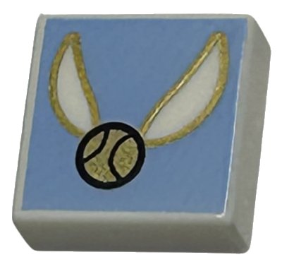 LEGO part Tile 1 x 1 with Gold Ball with Wings on Bright Light Blue Background Pattern (HP Golden Snitch) (3070pb298)