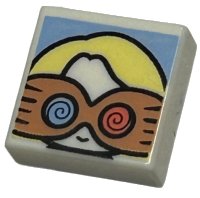 LEGO part Tile 1 x 1 with Female Head with Smile, Bright Yellow Hair, and Medium Nougat Spectrespecs Glasses on Bright Light Blue Background Pattern (HP Luna Lo 3070pb310