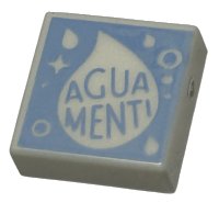 LEGO onderdeel Tile 1 x 1 with 'AGUAMENTI', Water Drops, Circles, Dots and Sparkle on Bright Light Blue Background Pattern 3070pb317