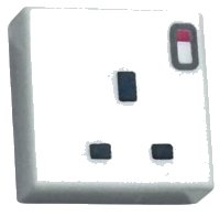 LEGO part Tile 1 x 1 with 3 Black Rectangles (United Kingdom 3 Pin Power Socket) and Red Switch Pattern 3070pb365