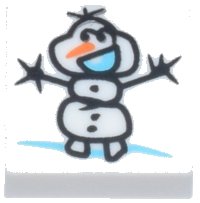 LEGO part Tile 1 x 1 with Black Snowman (Olaf) Stick Figure Drawing, Bright Light Blue Mouth and Orange Nose Pattern 3070pb381