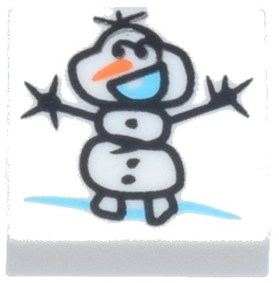 LEGO part Tile 1 x 1 with Black Snowman (Olaf) Stick Figure Drawing, Bright Light Blue Mouth and Orange Nose Pattern (3070pb381)