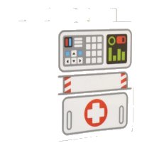 LEGO onderdeel Duplo, Brick 2 x 2 x 2 with Light Bluish Gray Mechanical Panel with Arrows and Keypad, Lime Display and Red Power Meter, and Red Cross Door Pattern 31110pb180