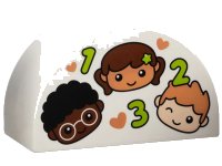 LEGO part Duplo, Brick 2 x 4 x 2 Slope Curved Double with Children, Medium Nougat Hearts and Lime Number 1 2 and 3 Pattern 31213pb045