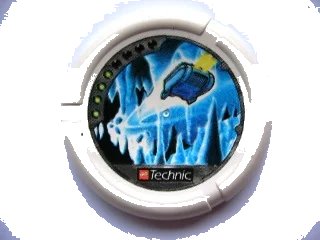 LEGO onderdeel Throwing Disk with Throwbot Ski / Slizer Ice 4 Pips, LEGO Technic Logo, and Flying Box in Ice Cave Pattern (32171pb015)