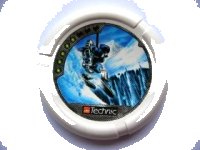LEGO part Throwing Disk with Throwbot Ski / Slizer Ice 5 Pips, LEGO Technic Logo, and Robot Skiing Pattern 32171pb016