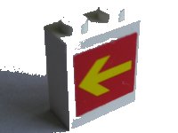 LEGO part Brick 1 x 2 x 2 with Inside Axle Holder with Yellow Arrow on Red Background Pattern on Both Sides (Stickers) - Set 1256 3245bpb02
