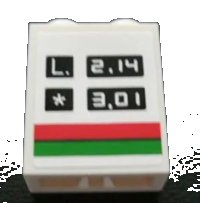 LEGO part Brick 1 x 2 x 2 with Inside Axle Holder with 'L. 2.14' and '* 3.01' Pattern (Sticker) - Set 3180 3245bpb18