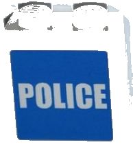 LEGO onderdeel Brick 1 x 2 x 2 with Inside Stud Holder with White 'POLICE' on Blue Background Pattern (Sticker) - Set 7498 (3245cpb012)