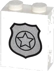 LEGO onderdeel Brick 1 x 2 x 2 with Inside Stud Holder with Silver Police Badge Pattern (Sticker) - Sets 60044 / 60046 (3245cpb024)