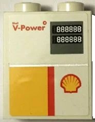 LEGO onderdeel Brick 1 x 2 x 2 with Inside Stud Holder with Shell Logo and 'Shell V-Power' Pattern (Sticker) - Set 40195 (3245cpb031)