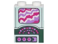 LEGO part Brick 1 x 2 x 2 with Inside Stud Holder with Magenta and Medium Lavender Screen, Buttons and Stars on Light Aqua and Dark Green Panels Pattern 3245cpb047