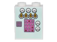 LEGO part Stein 1 x 2 x 2 mit innerer Stifthalterung mit Manometer, Kippschaltern und Tasten auf hellaquablauem Hintergrund-Muster 3245cpb048