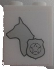 LEGO onderdeel Brick 1 x 2 x 2 with Inside Stud Holder with Silver Dog Head Silhouette and Police Badge Pattern Model Left Side (Sticker) - Set 60048 (3245cpb057L)