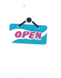 LEGO part Brick 1 x 2 x 2 with Inside Stud Holder with Dark Pink 'OPEN' on Medium Azure and Light Aqua Sign Pattern (Sticker) - Set 41430 3245cpb182
