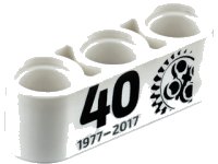LEGO onderdeel Technic, Liftarm Thick 1 x 3 with Black '40 1977 - 2017' and 24 Tooth Gear Pattern 32523pb11