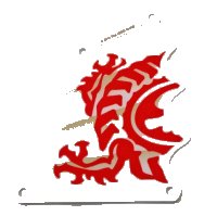 LEGO part Cloth Sail Triangular 13 x 15 Tapered Top and Wavy Edge with Red Dragon Hind Legs and Torso Pattern 34474