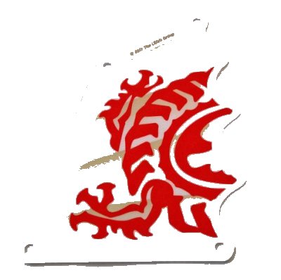 LEGO part Cloth Sail Triangular 13 x 15 Tapered Top and Wavy Edge with Red Dragon Hind Legs and Torso Pattern (34474)