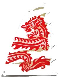 LEGO part Cloth Sail Triangular 18 x 27 Tapered Top and Wavy Edge with Red Dragon Head, Forelegs and Tail Pattern 34475