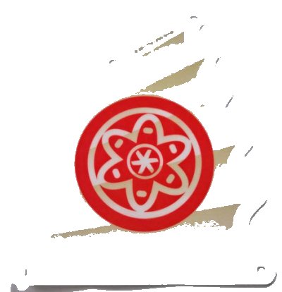 LEGO part Cloth Sail Triangular 16 x 18 Tapered Top and Wavy Edge with Red Circle with Petals and Inner Circle Pattern (34476)