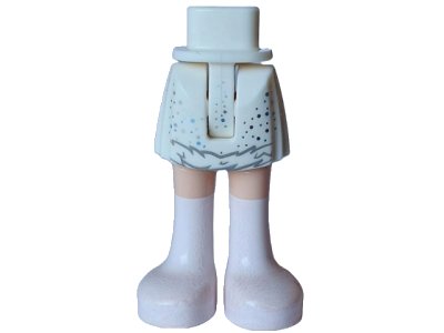 LEGO part Mini Doll Hüfte und Rock mit geformten hellem Nougat Beinen und bedrucktem dunkelblaugrauem Rüschen, metallisch hellblauem und silbernem Glitzer und weißem Stiefel Muster - Dünnes Scharnier (35216ac00pb023)