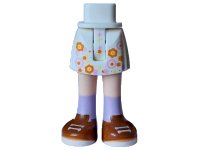 LEGO part Mini Doll Hanches et Jupe avec Jambes Beige Clair Moulées et Motif des Fleurs Jaune Clair Brillant, Rose Brillant et Orange, Chaussures Orange Foncé avec Lacets Blancs et Semelles et Chaussettes Lavande Moyen Imprimés - Charnière Fine 35216ac00pb024