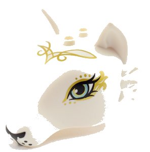 LEGO onderdeel Fox Head with Light Aqua Eyes, Golden Swirls and Black Nose Pattern (35600pb03)