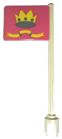 LEGO onderdeel Flag on Flagpole, Straight with Pink / Yellow Crown and Ribbon Pattern (Stickers) - Sets 375 / 6075 (3596pb31)