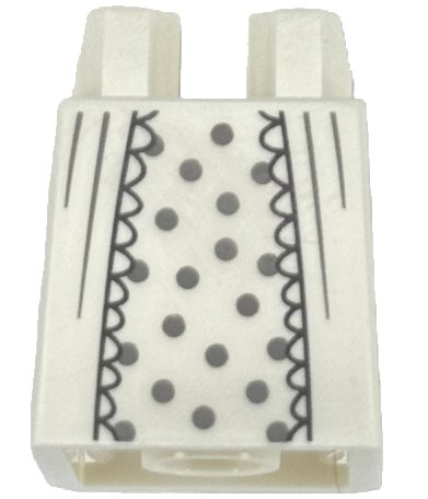 LEGO part Lower Body, Skirt with Nightgown with Dark Bluish Gray Lace Edges and Light Bluish Gray Stripes over Shirt with Polka Dots Pattern (BAM) (36036pb093)