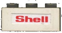 LEGO part Brick 1 x 3 with Red 'Shell' Text on White Background Pattern on both sides (Stickers) - Set 6378 3622pb014