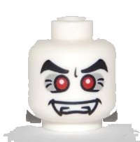 LEGO part Minifigure, Head Alien Vampire with Fangs, Red Eyes with White Pupils, and Black Eyebrows Pattern 3626pb0459