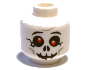LEGO onderdeel Minifigure, Head Skull Black Eyebrows and Cracks, Red Eyes, Light Bluish Gray Cheek Lines, Grin Pattern (3626pb0527)