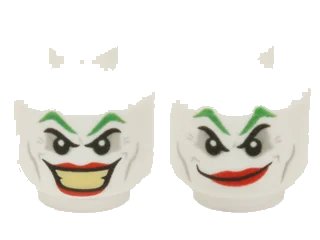 LEGO onderdeel Minifigure, Head Dual Sided Green Eyebrows, Light Bluish Gray Eye Shadow and Cheek Lines, Red Lips, Bright Light Yellow Teeth, Open Mouth Smile / Smirk Pattern (The Joker) (3626pb0638)