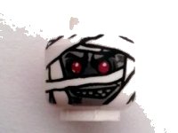 LEGO onderdeel Minifigure, Head Alien Mummy with Light Bluish Gray Face, Glow In Dark Wrappings, and Red Eyes Pattern 3626pb0713