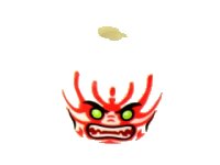 LEGO part Minifigure, Head Alien with Lime Eyes, White Fangs, Red Face Decorations, Dark Red Mouth and Black Cheek Lines Pattern 3626pb0846