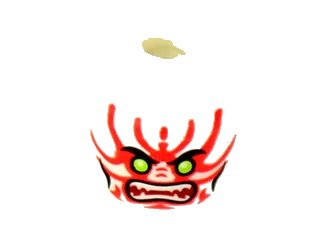 LEGO onderdeel Minifigure, Head Alien with Lime Eyes, White Fangs, Red Face Decorations, Dark Red Mouth and Black Cheek Lines Pattern (3626pb0846)