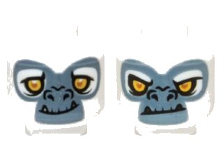 LEGO onderdeel Minifigure, Head Dual Sided Alien Chima Gorilla with Yellow Eyes, Fangs and Gray and White Face, Happy / Angry Pattern (Grizzam) (3626pb0974)