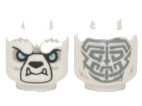 LEGO onderdeel Minifigure, Head Alien Chima Bear with Black Nose, Bright Light Blue Eyes, Light Bluish Gray Fur, Lower Fangs, and Sand Blue Tribal Markings Pattern 3626pb1255