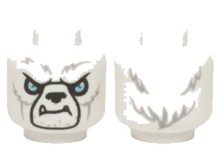 LEGO onderdeel Minifigure, Head Alien Chima Bear with Black Nose, Bright Light Blue Eyes, Light Bluish Gray Fur, and Lower Fangs Pattern (3626pb1256)