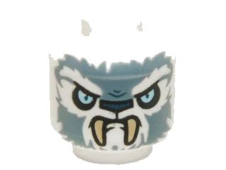 LEGO onderdeel Minifigure, Head Alien Chima Tiger with Bright Light Blue Eyes, Dark Blue Nose, Sand Blue Fur, and Tan Fangs Pattern (3626pb1293)