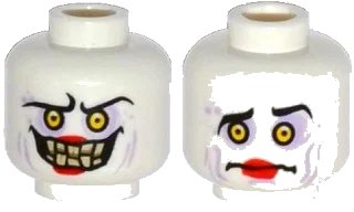 LEGO onderdeel Minifigure, Head Dual Sided Alien with Sunken Yellow Eyes, Red Lips, Evil Smile with Teeth / Confused Pattern (3626pb1546)