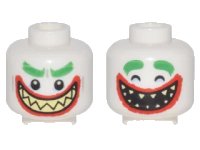 LEGO part Minifigure, Head Dual Sided Bushy Green Eyebrows, Thick Red Lips, Bright Light Yellow Sharp Teeth, Wide Open Mouth Smile, Teeth Together / Teeth Parted Pattern (The Joker) 3626pb1744