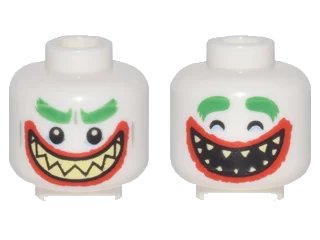 LEGO onderdeel Minifigure, Head Dual Sided Bushy Green Eyebrows, Thick Red Lips, Bright Light Yellow Sharp Teeth, Wide Open Mouth Smile, Teeth Together / Teeth Parted Pattern (The Joker) (3626pb1744)